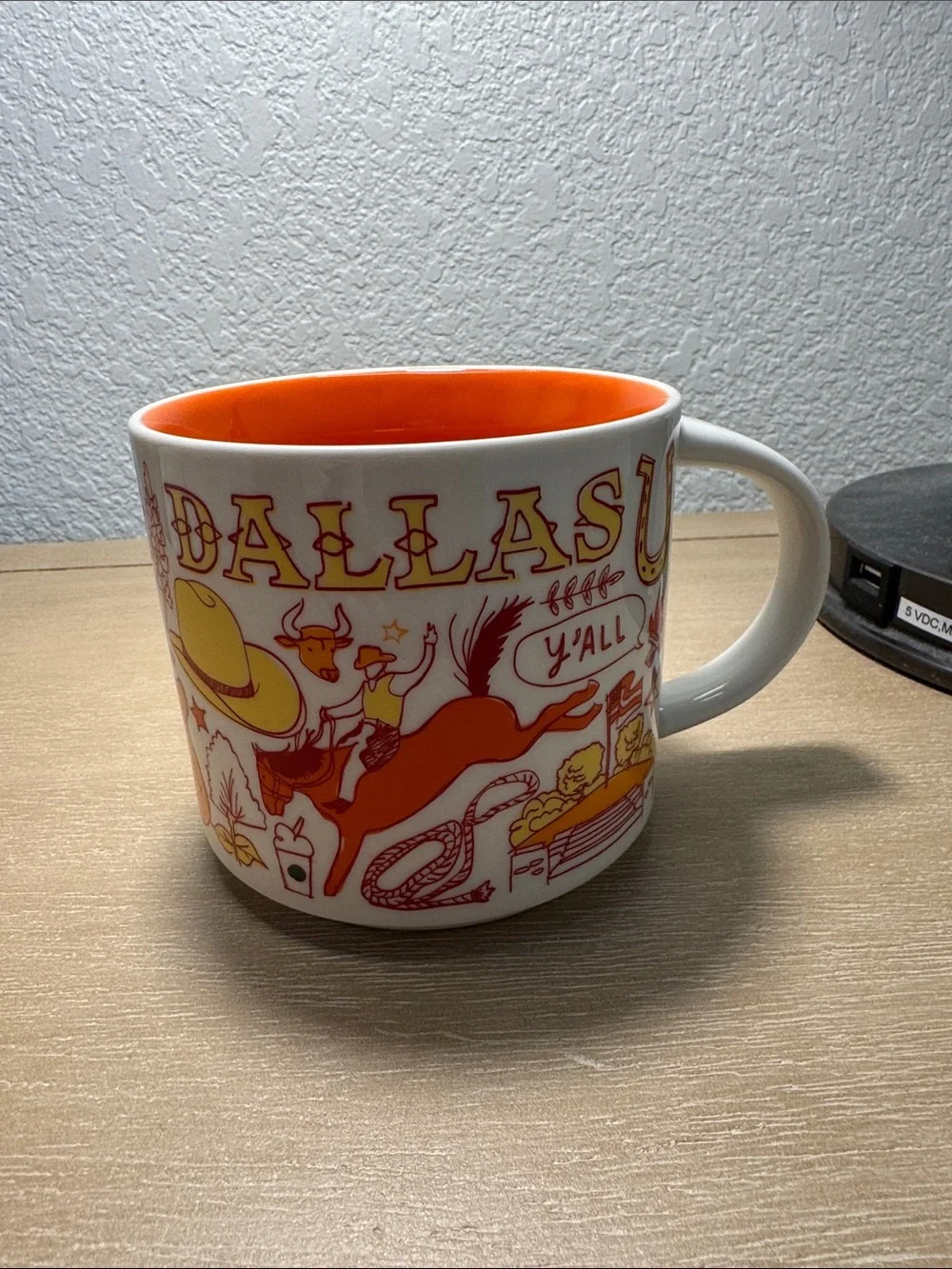 Starbucks  White Dallas Ceramic Coffee Mug with Orange and Yellow Design